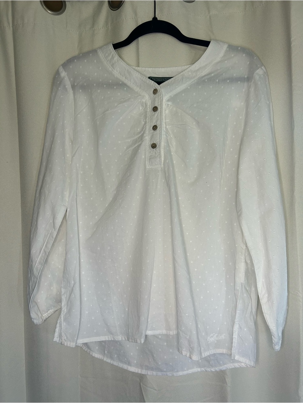 Woolrich‎ White Cotton Henley Sheer Top Beachy Coastal Cottagecore Lagenlook